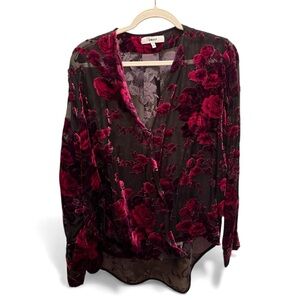 Beautiful Burgundy and Black Floral Blouse